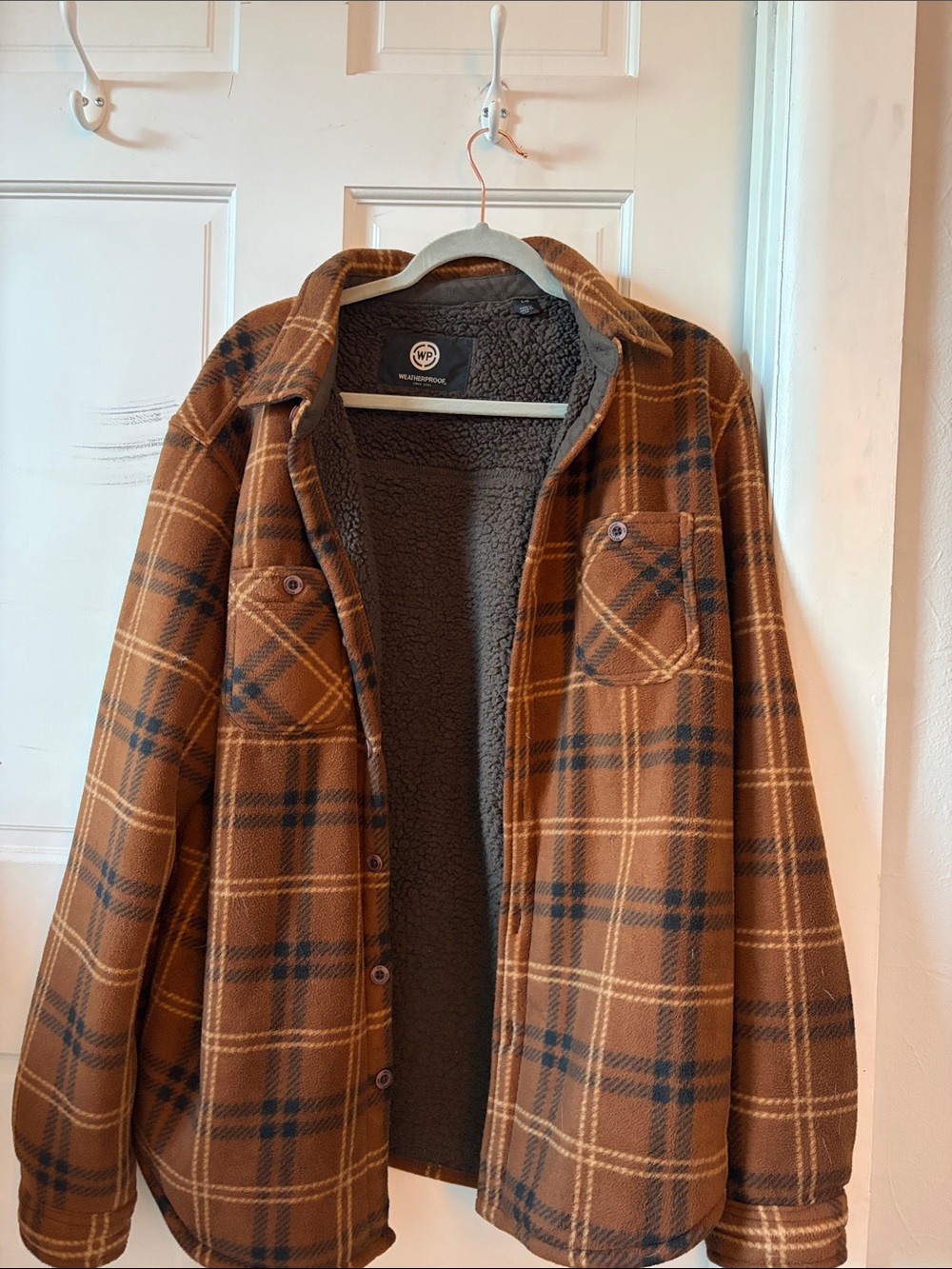 Weatherproof Brown Plaid Sherpa-Lined Shirt Jacket